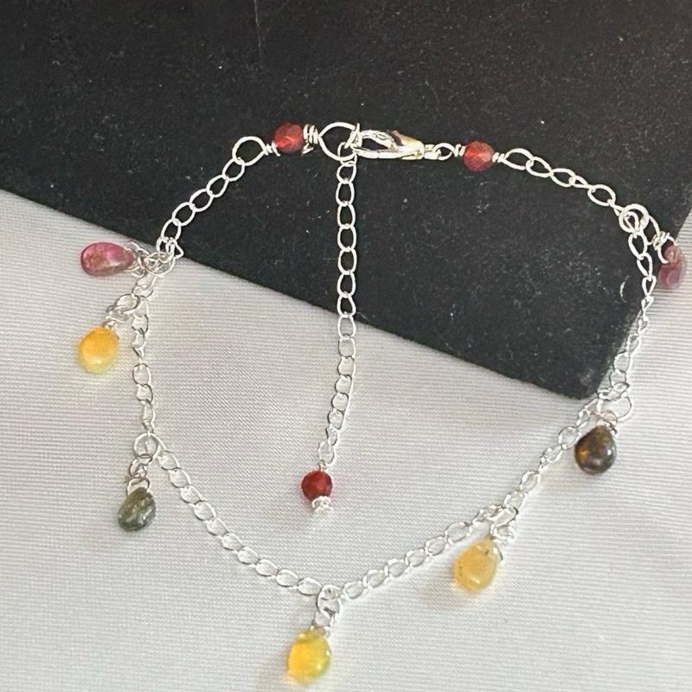 New Handmade Dainty Gemstone Anklet bracelet in Sterling Silver